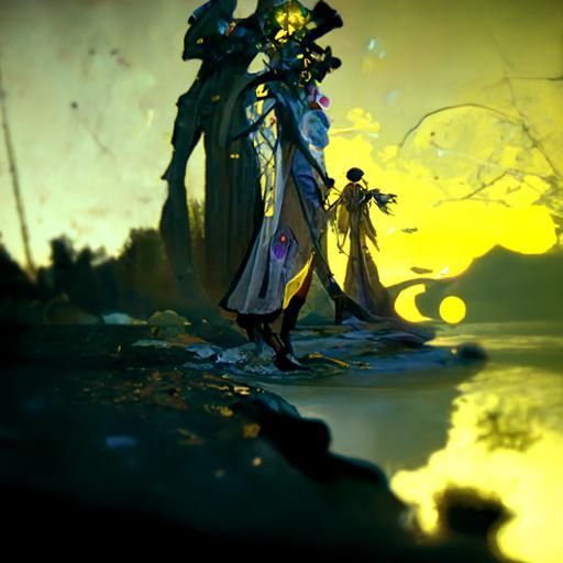 Plague Doctors Holding Hands in Moonlight