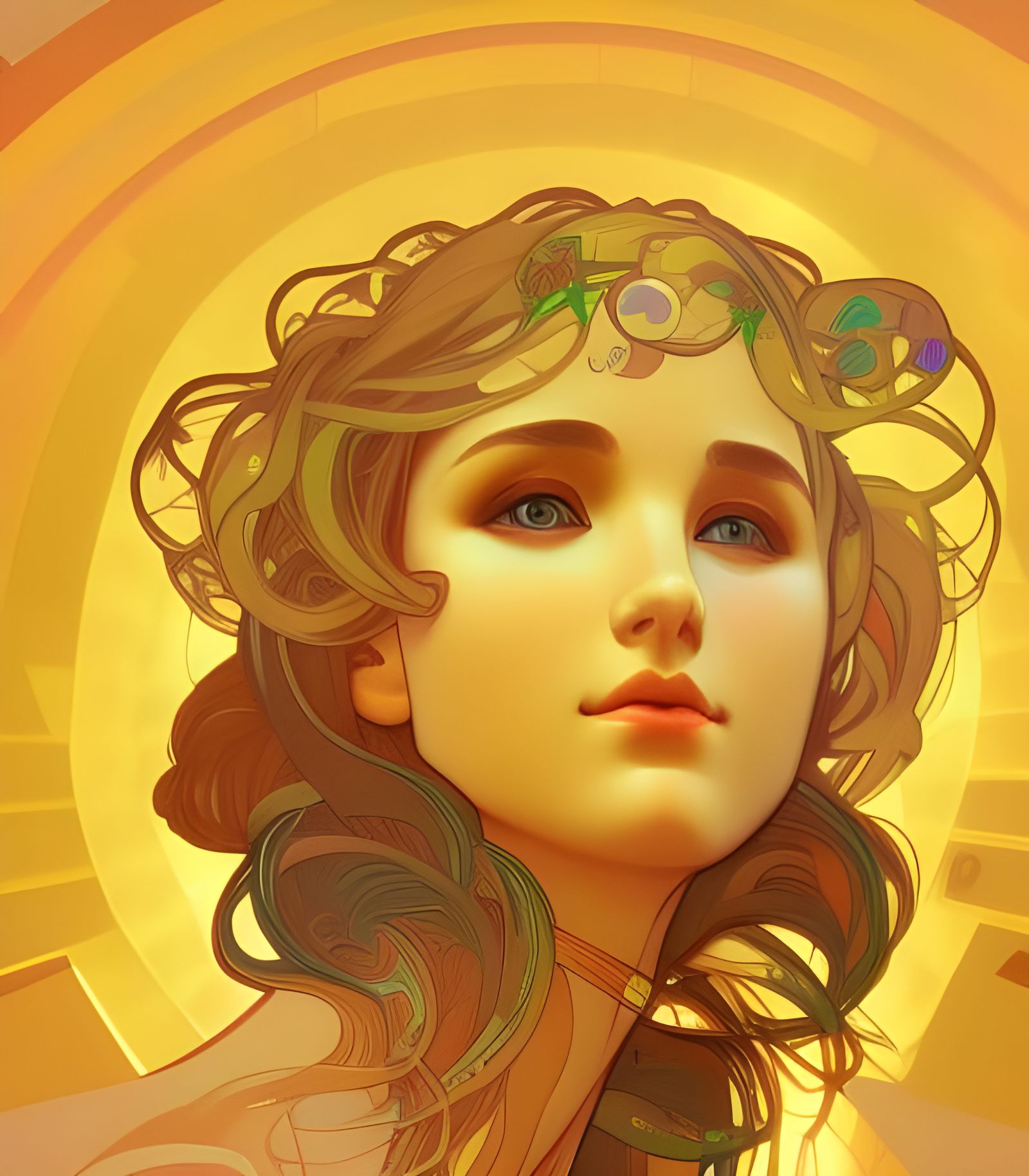 Futuristic Aphrodite Portrait in Art Nouveau Style