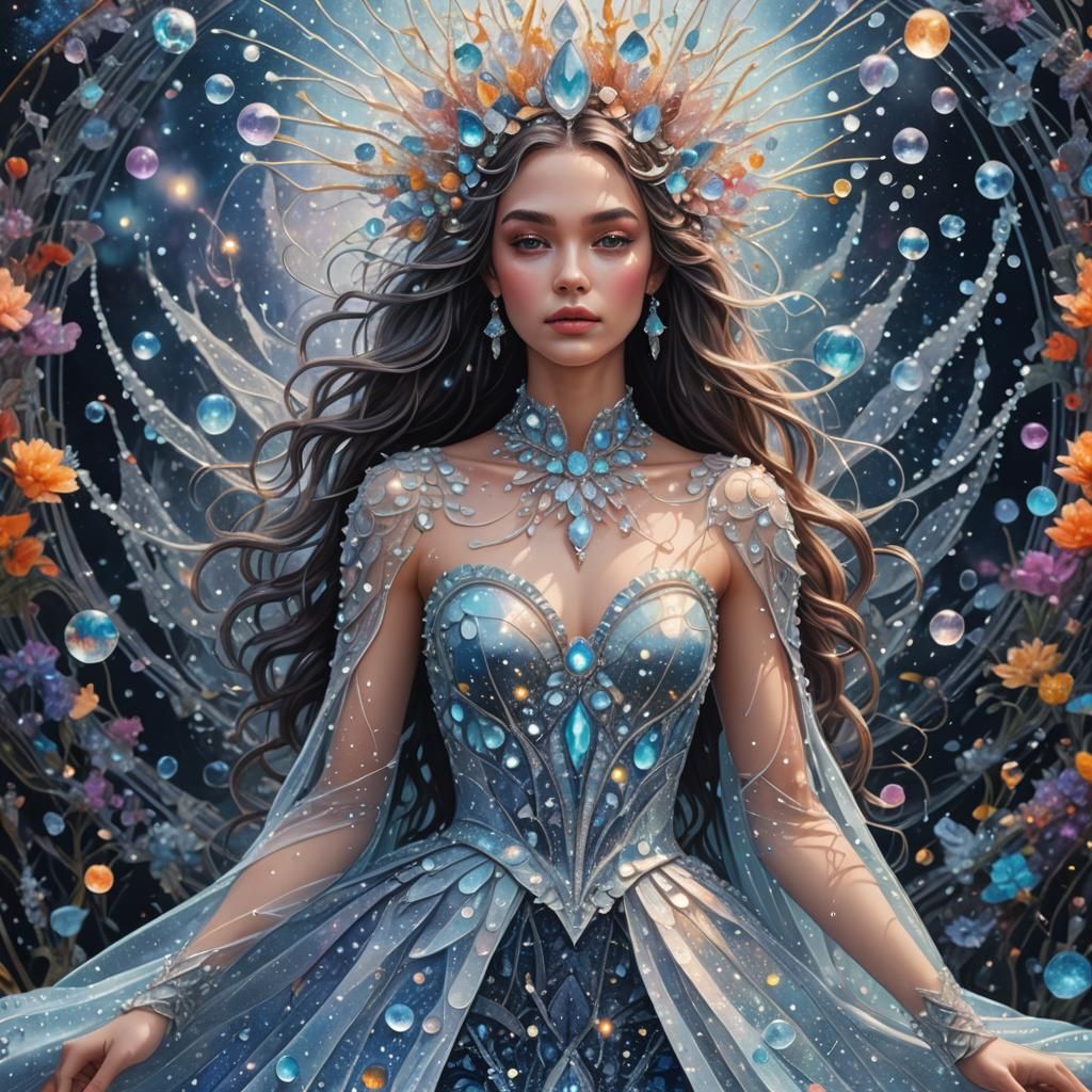 Holographic Astral Gown of Frosted Dew Drops