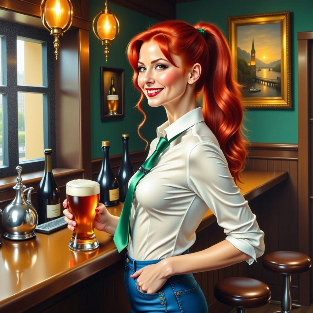 Sensual Irish Pub Siren in Cézanne's Impressionist Style