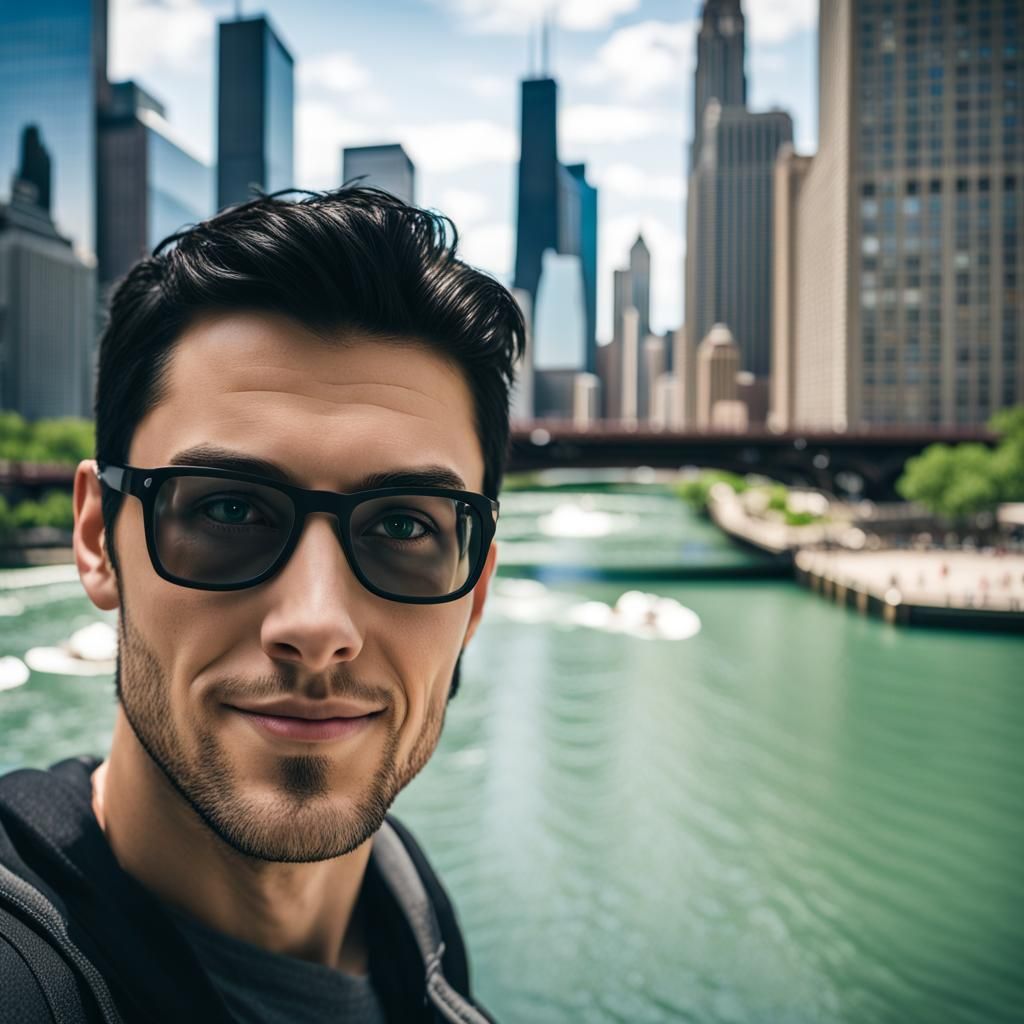 Mediterranean Man's Chicago Selfie: Professional Photography