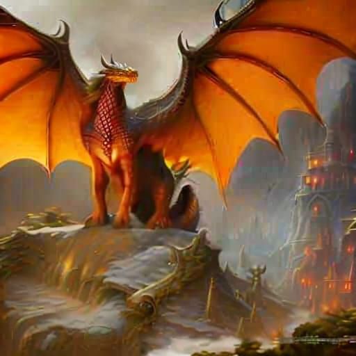Detailed Dragon Overlooking Medieval City