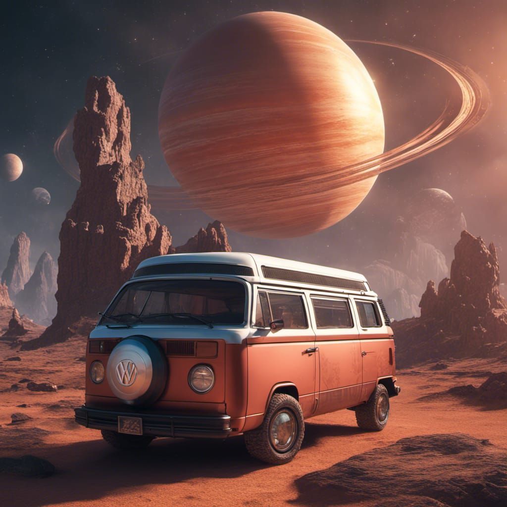 VW Vanagon Spaceship Among Saturn Rings