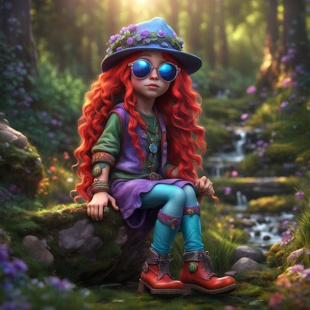 Psychedelic Female Hippie Gnome in 3D