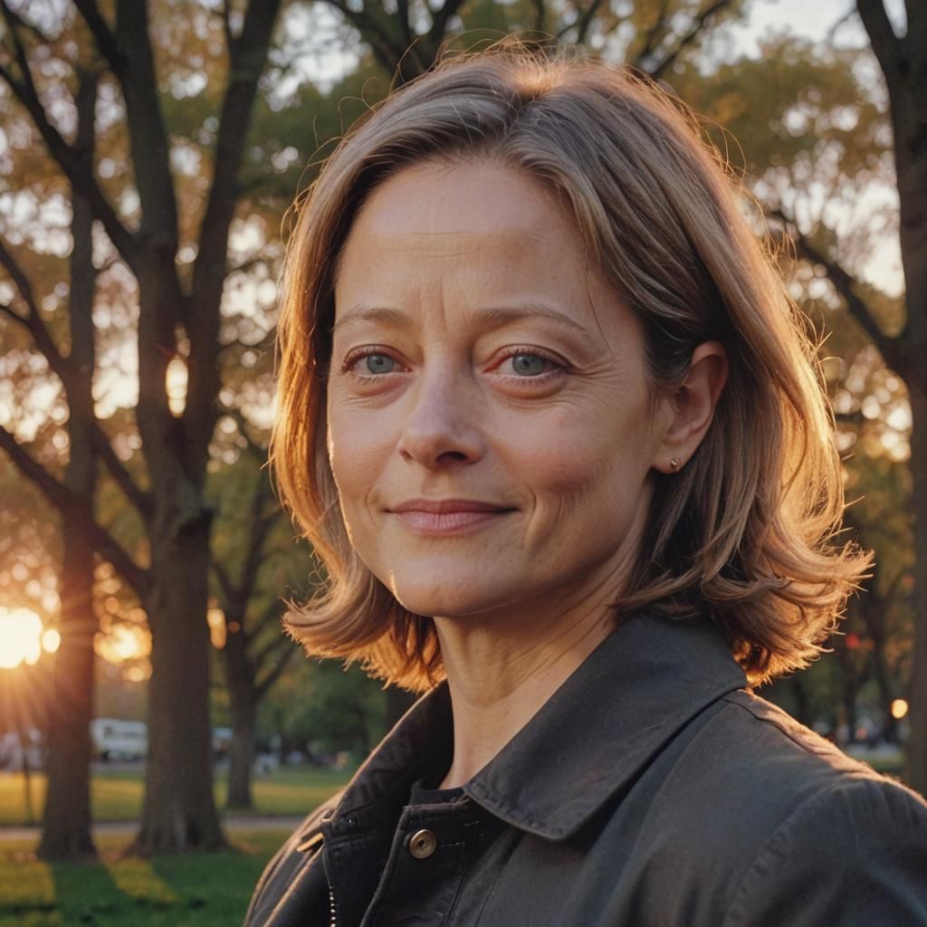 Jodie Foster Portrait in Parisian Park at Sunset