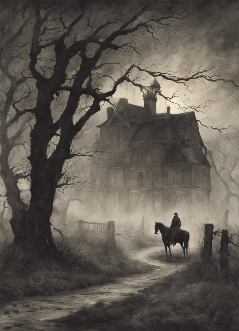 Melancholy House of Usher on a Dark Autumn Evening