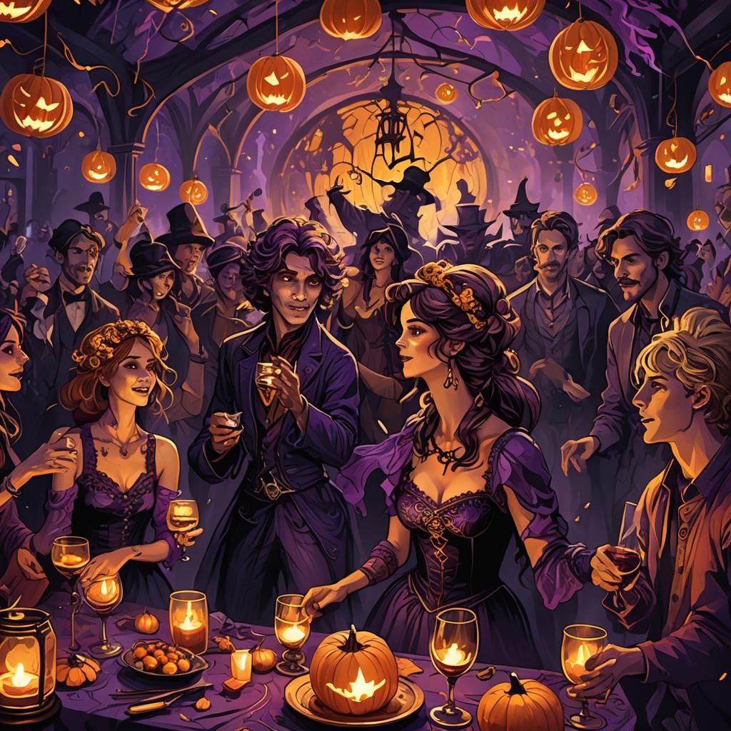 Wild Halloween Party in Dark Fantasy Style