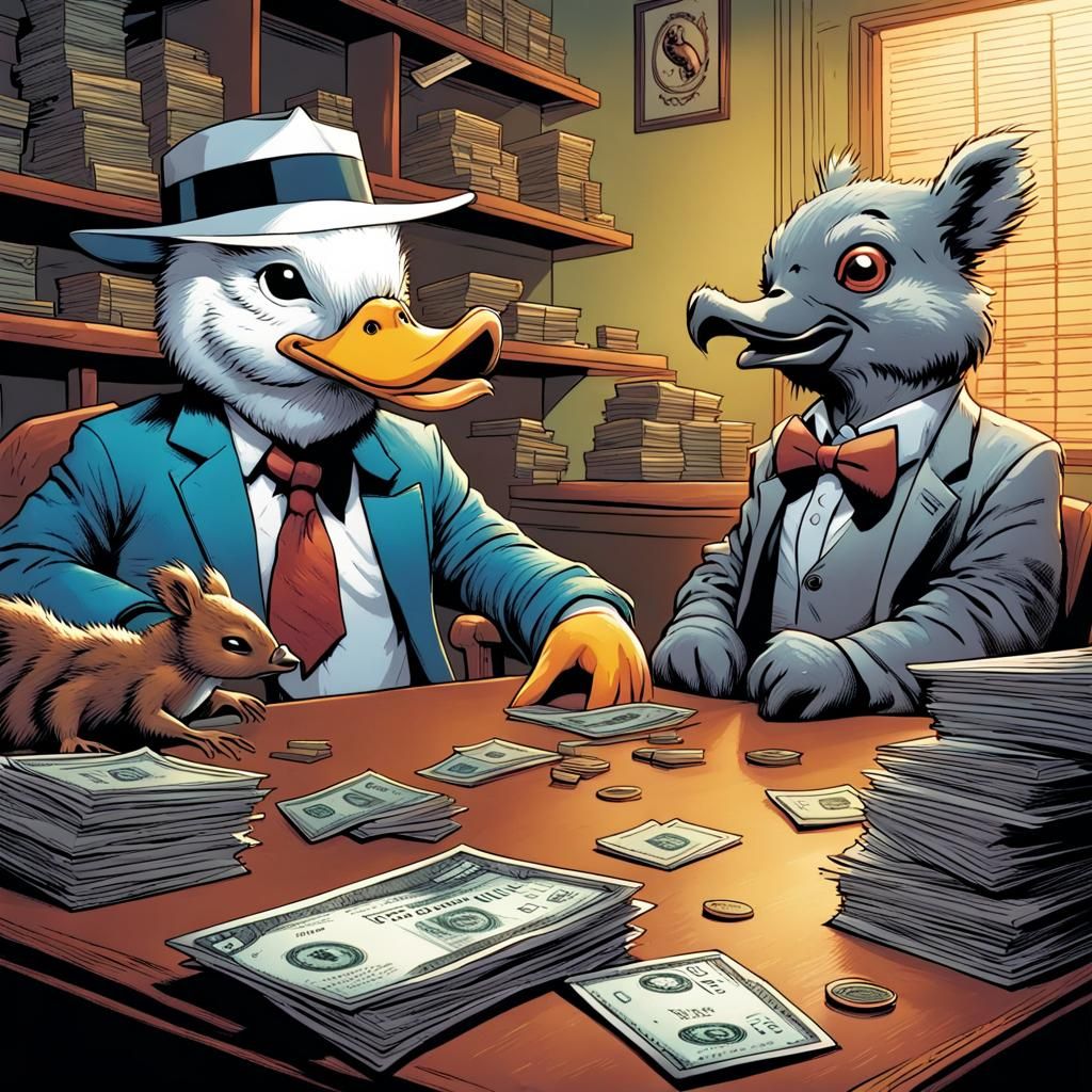 Duck, Koala, and Squirrel Bank Robbery, Comic Book Art