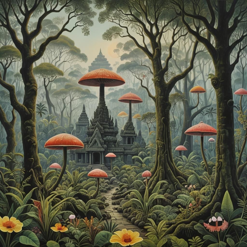 Enchanted Jungle Scene in Naïve Art Style