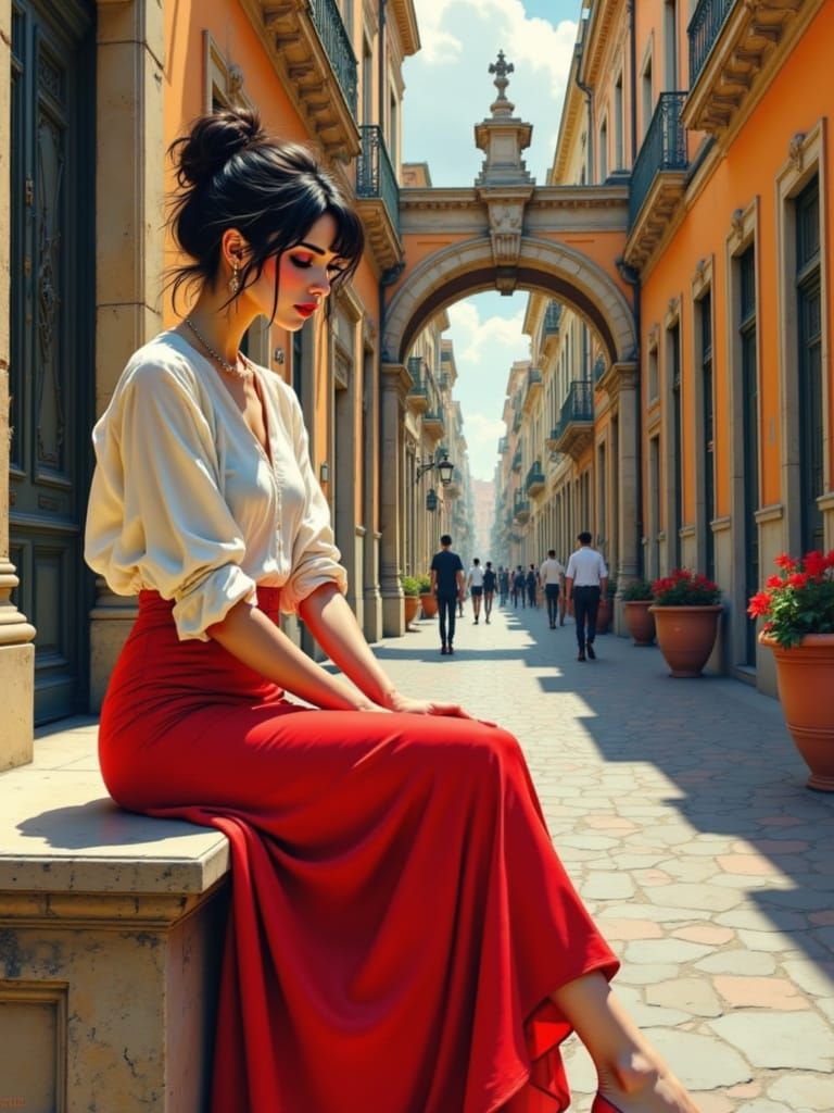 Quiet Reflection in a Sunlit European Street