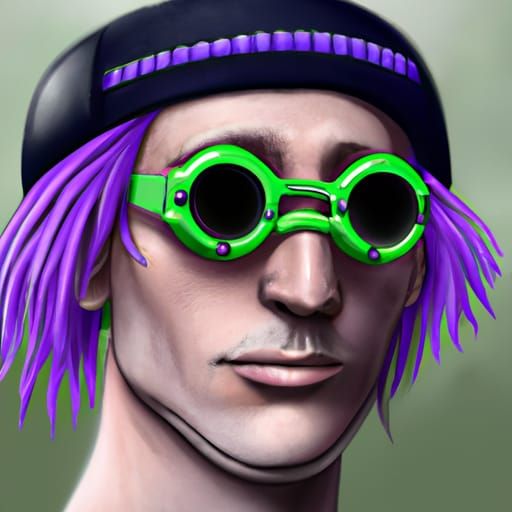 Green-Haired Man Portrait in Hyperdetailed Style