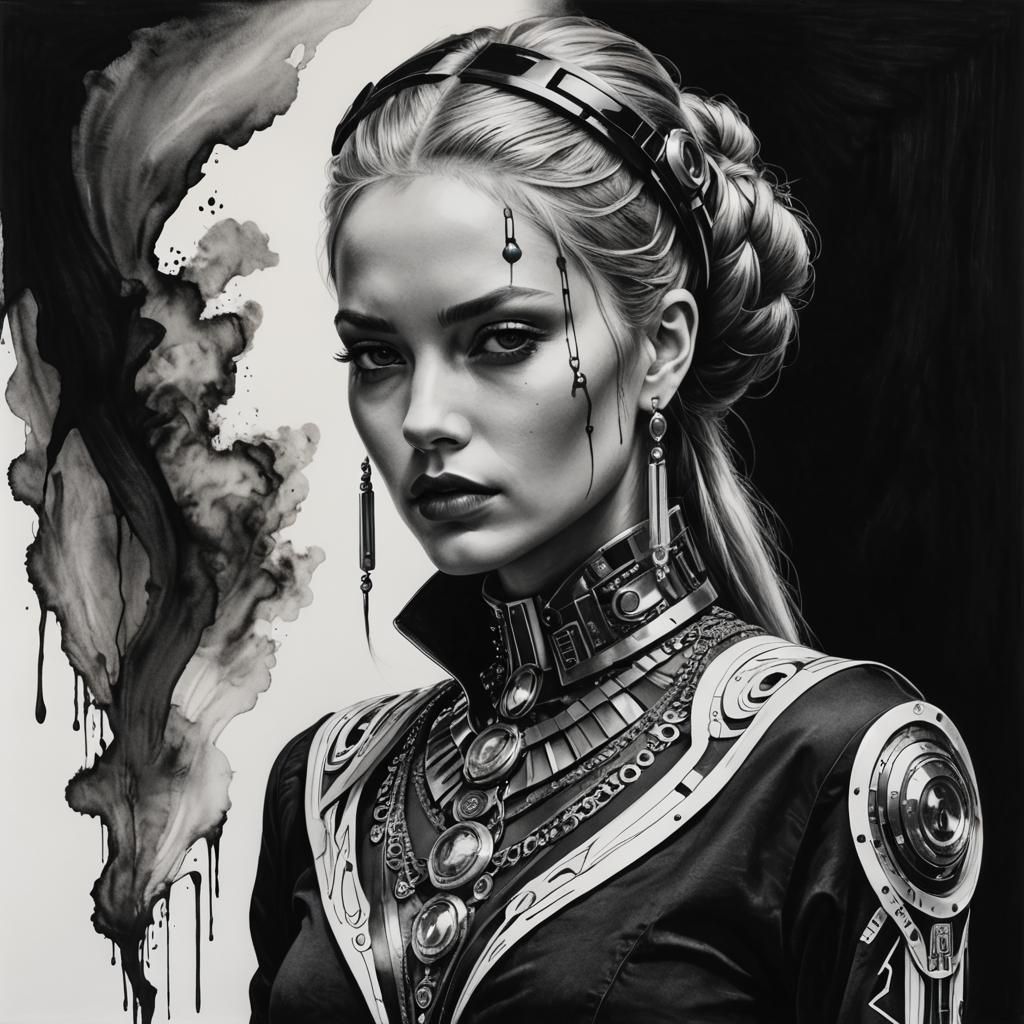 Futuristic Monochromatic Portrait with Detailed Jewelry