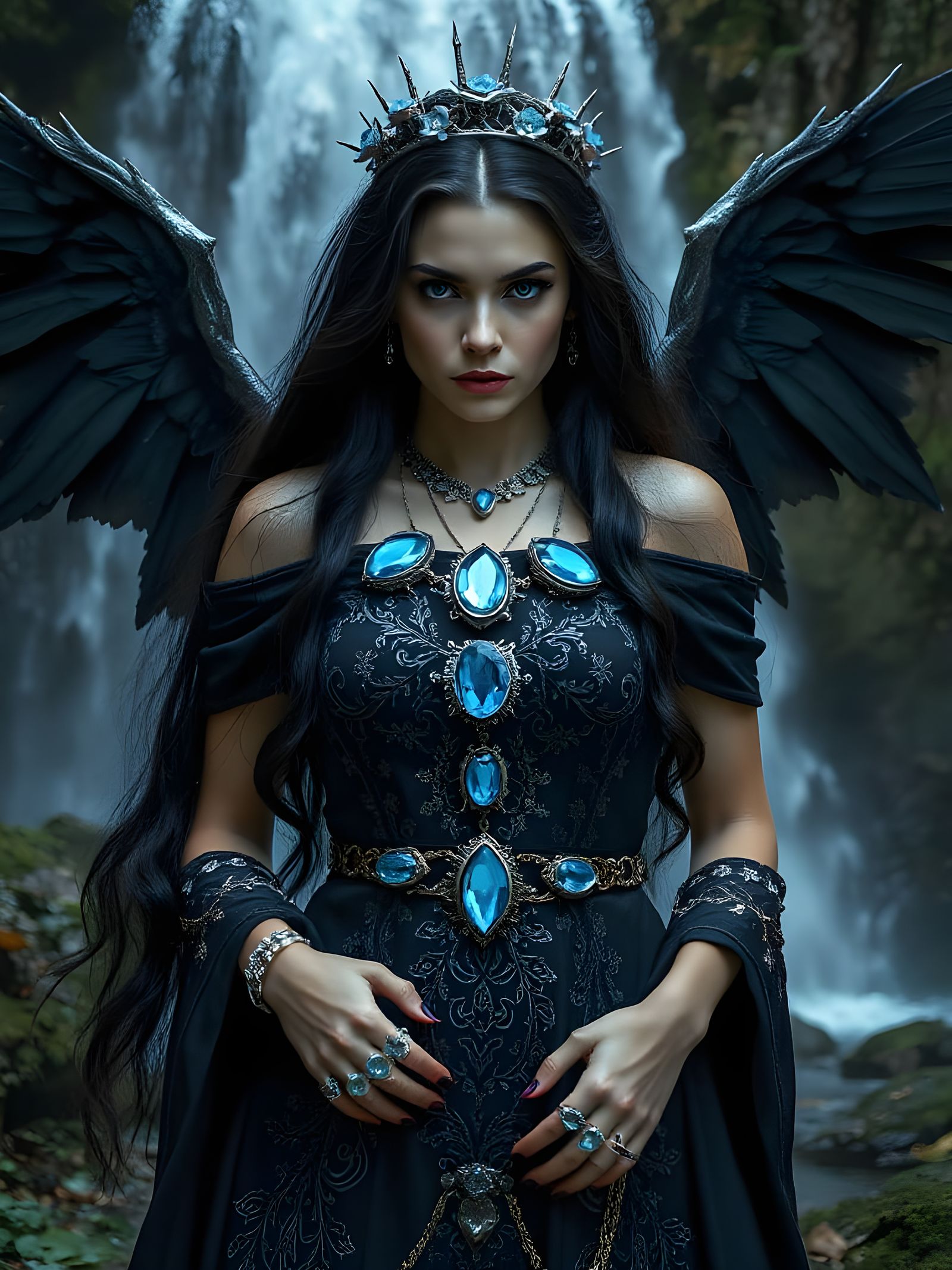 Enchanted Dark Fantasy Sorceress with Mystical Wings