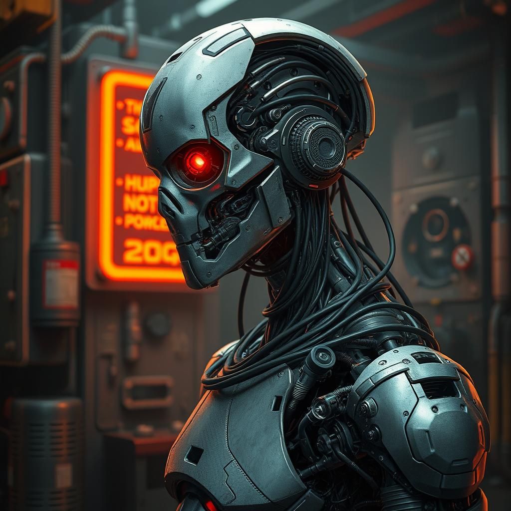 Futuristic Cyborg Assassin with Exposed Mechanics