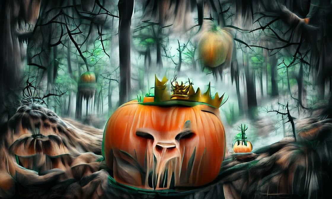 Crowned Pumpkin in Spooky Forest