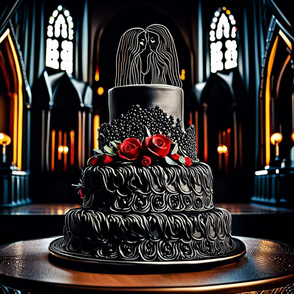 Gothic Wedding Cake Topper: Two Women in Black Dresses