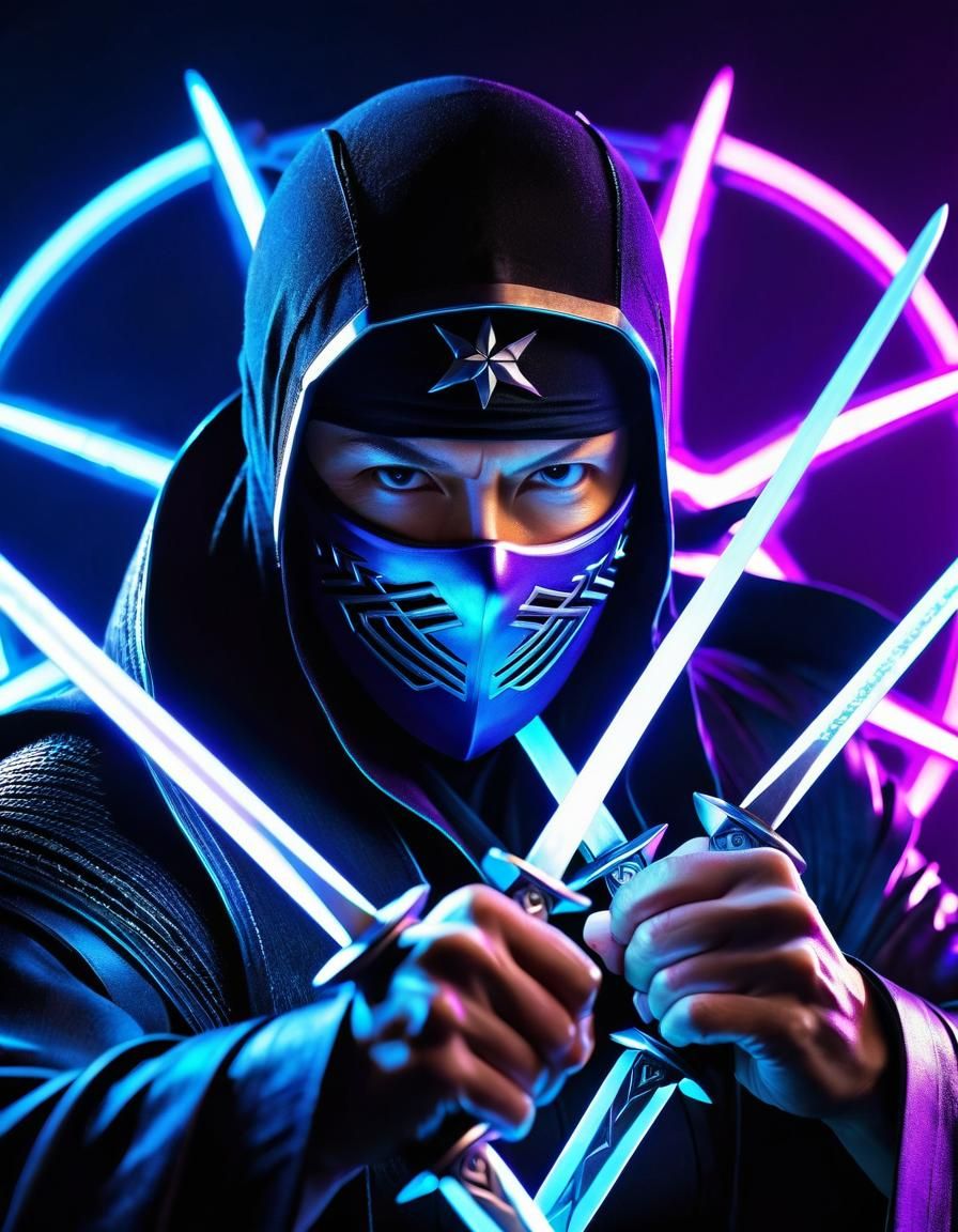 Neon Ninja Shuriken Attack in Photorealistic Style