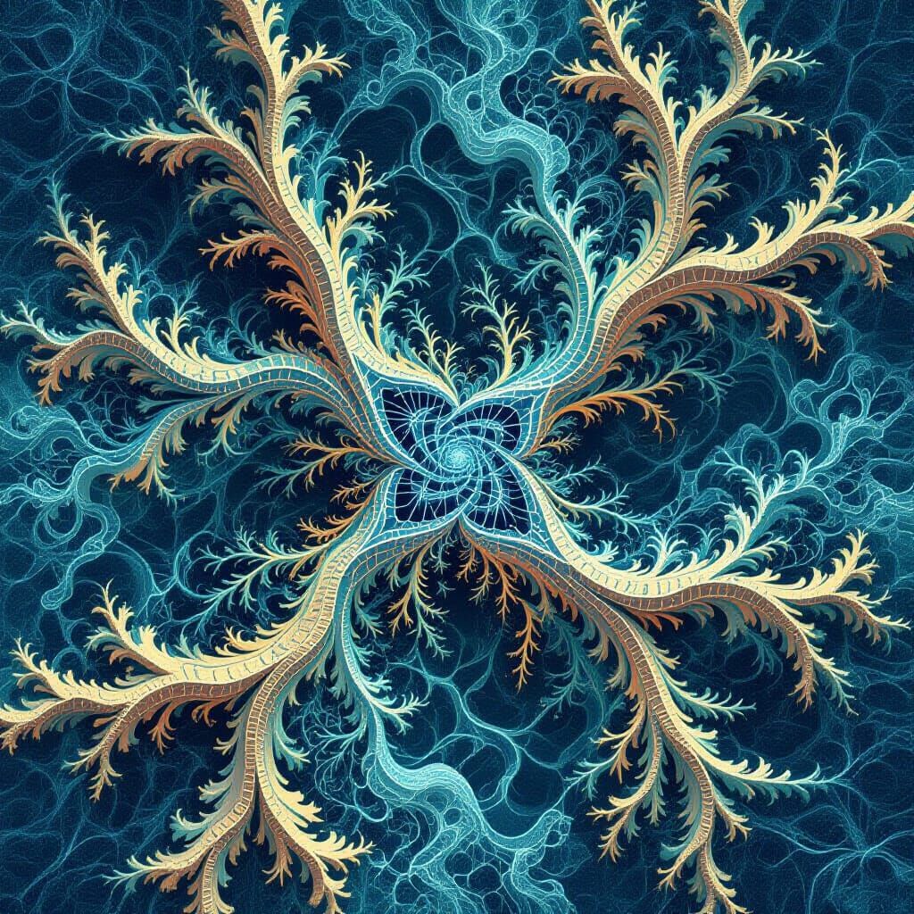 Abstract Vector Fractal Network with 3D Shading