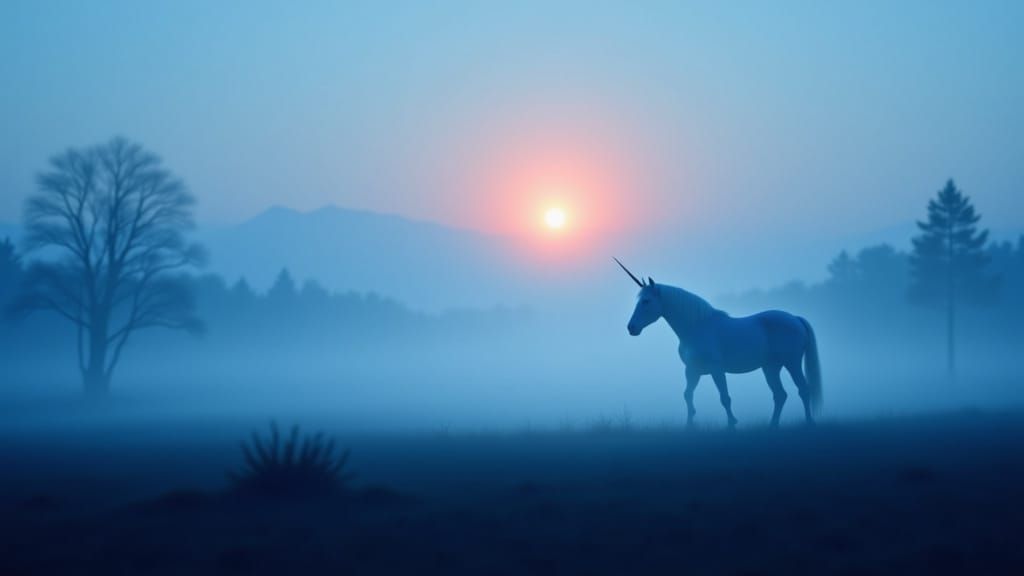 Unicorn Silhouette in Twilight Digital Matte Painting