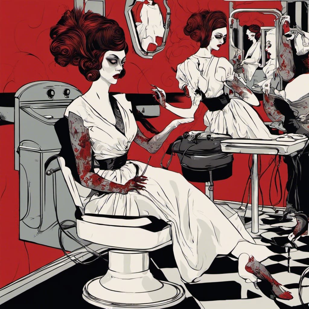 Pretty zombie women in a beauty parlor  getting their nails ...