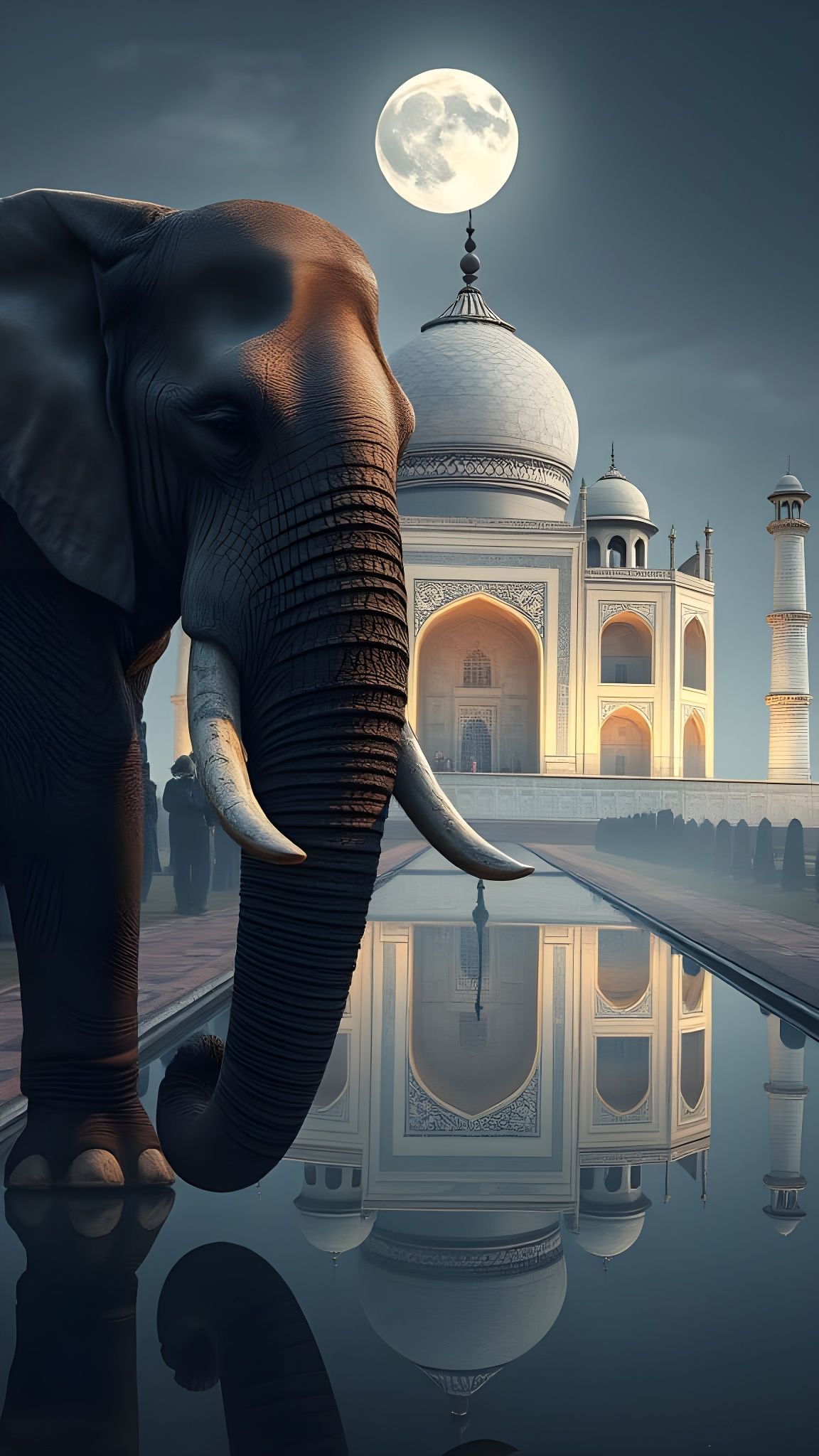 Ethereal Elephant Majestic in Front of Glowing Taj Mahal