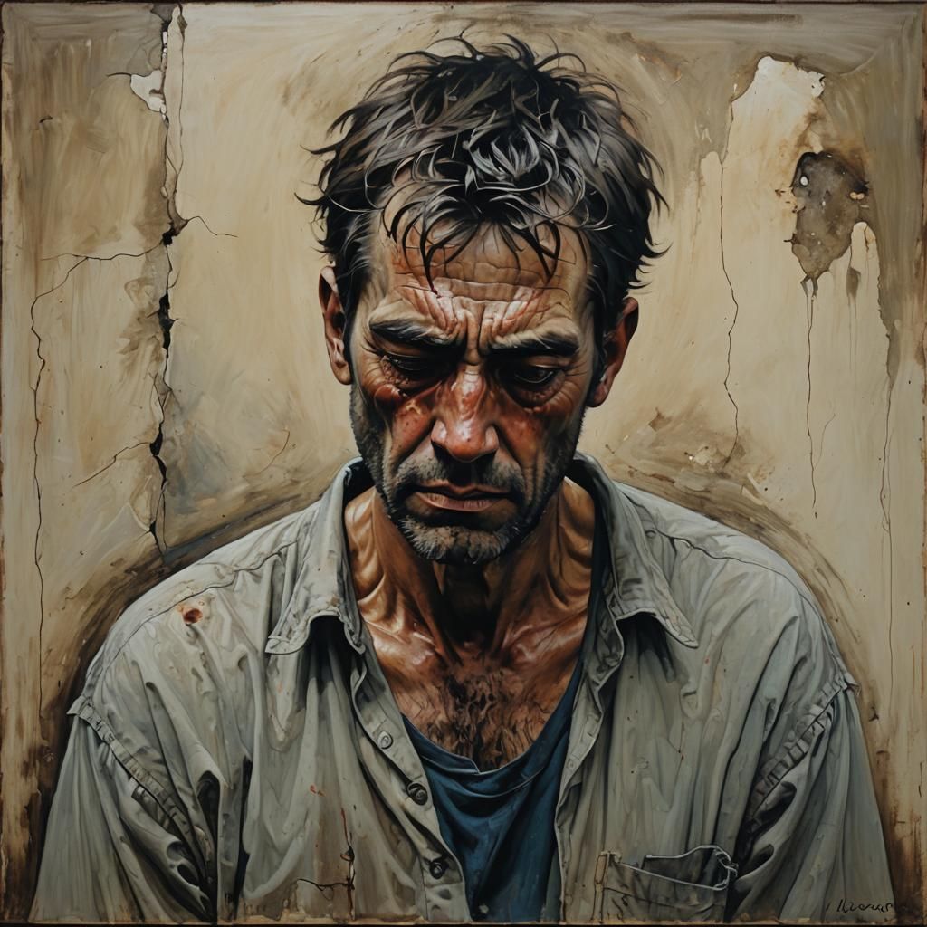 Sorrowful Man: An Oil Painting of Inner Turmoil