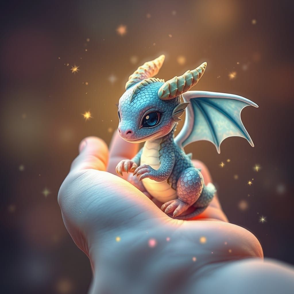 Whimsical Baby Dragon in Ethereal Glow