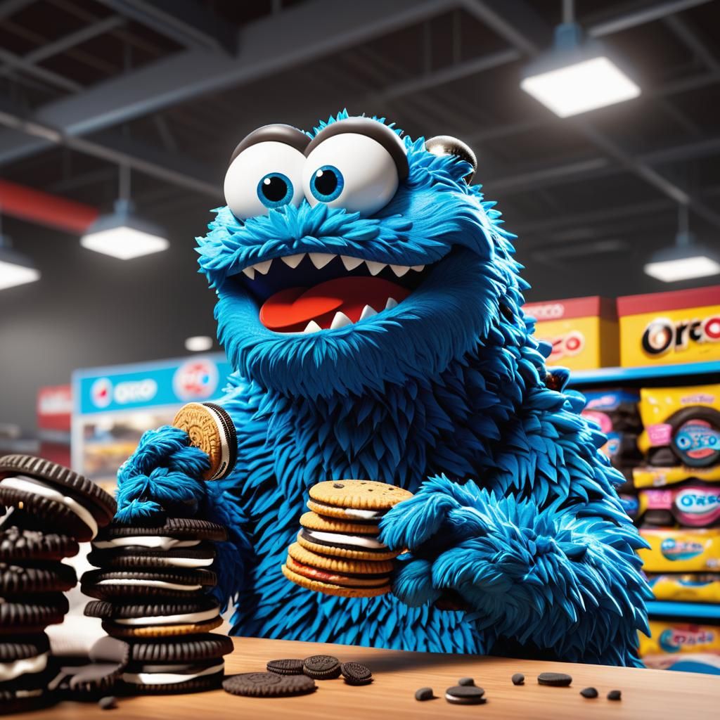 Crazy Cookie Cravings: Cookie Monster Devours Giant Oreo Sta...