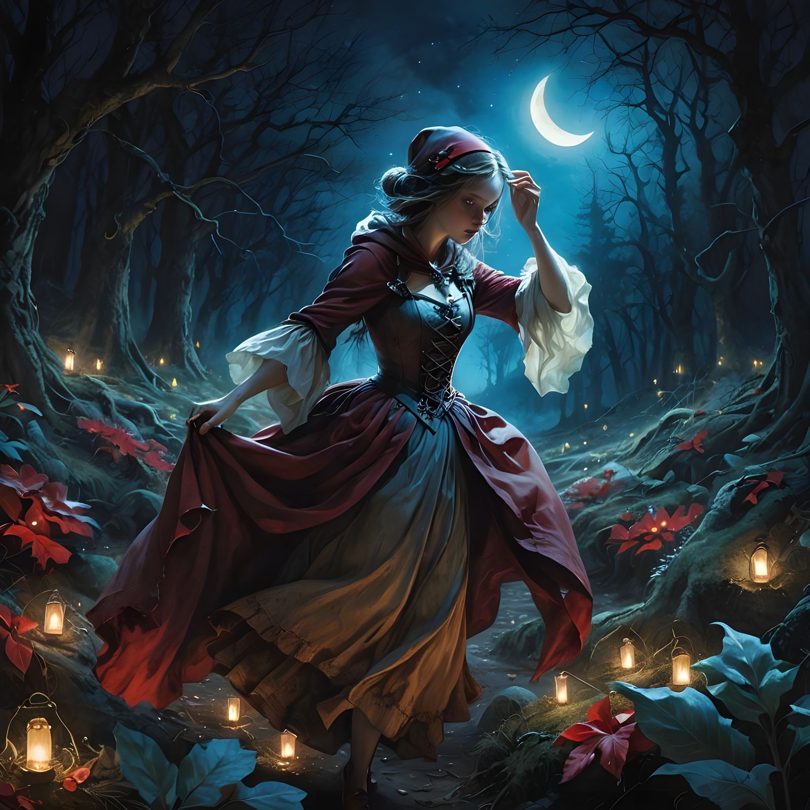 Red Riding Hood Lost in Enchanted Forest