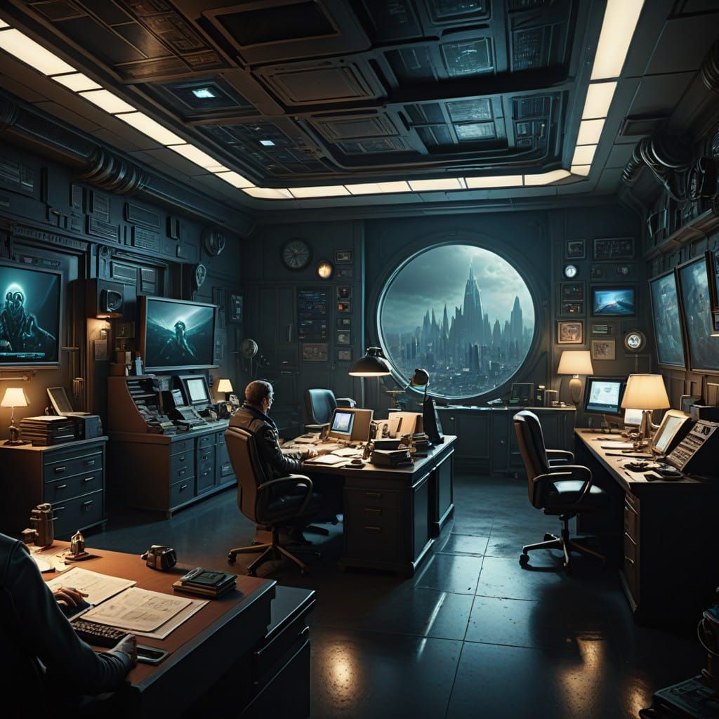Sci fi   film noir private eye alien office