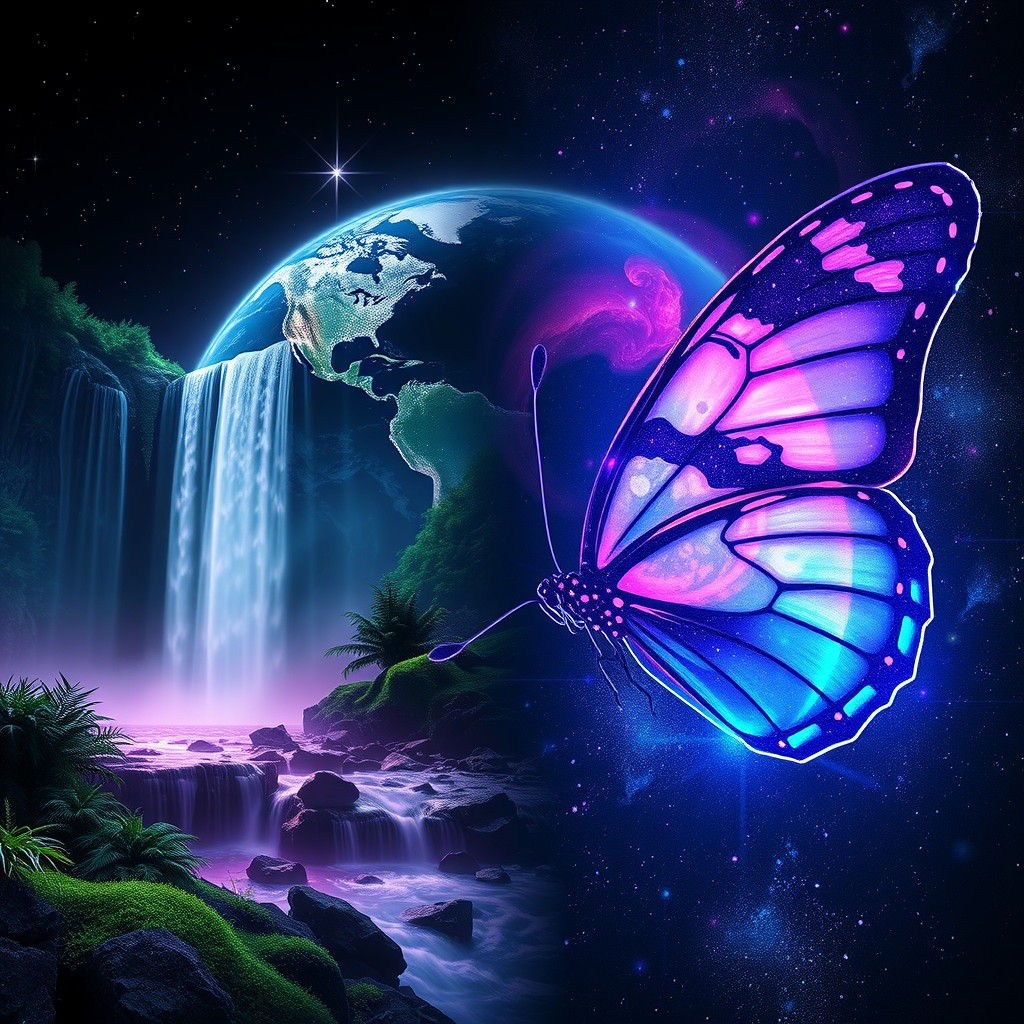 Ethereal Fluorescent Earth with Galactic Landscape