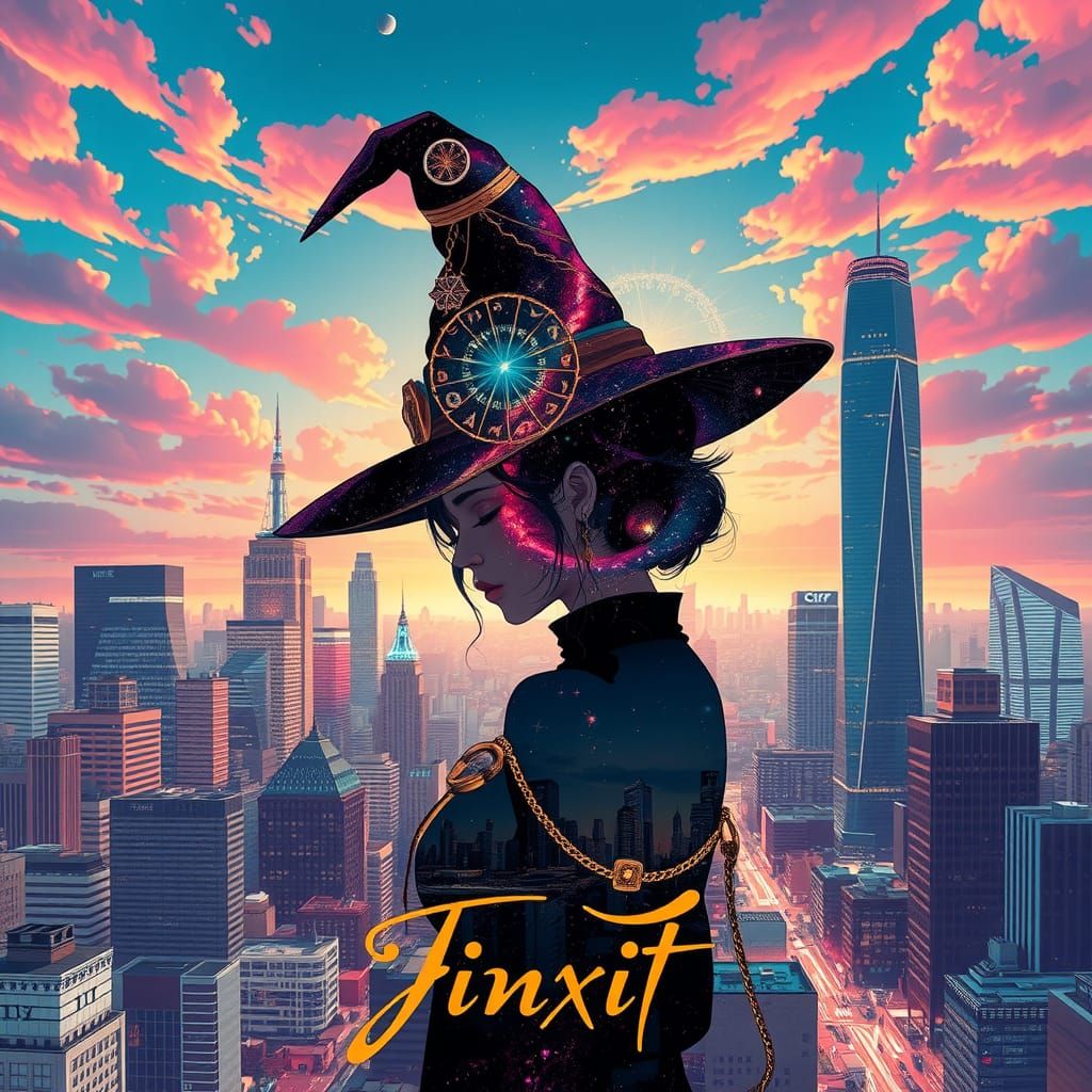 Anime Witch Double Exposure Portrait in 8K