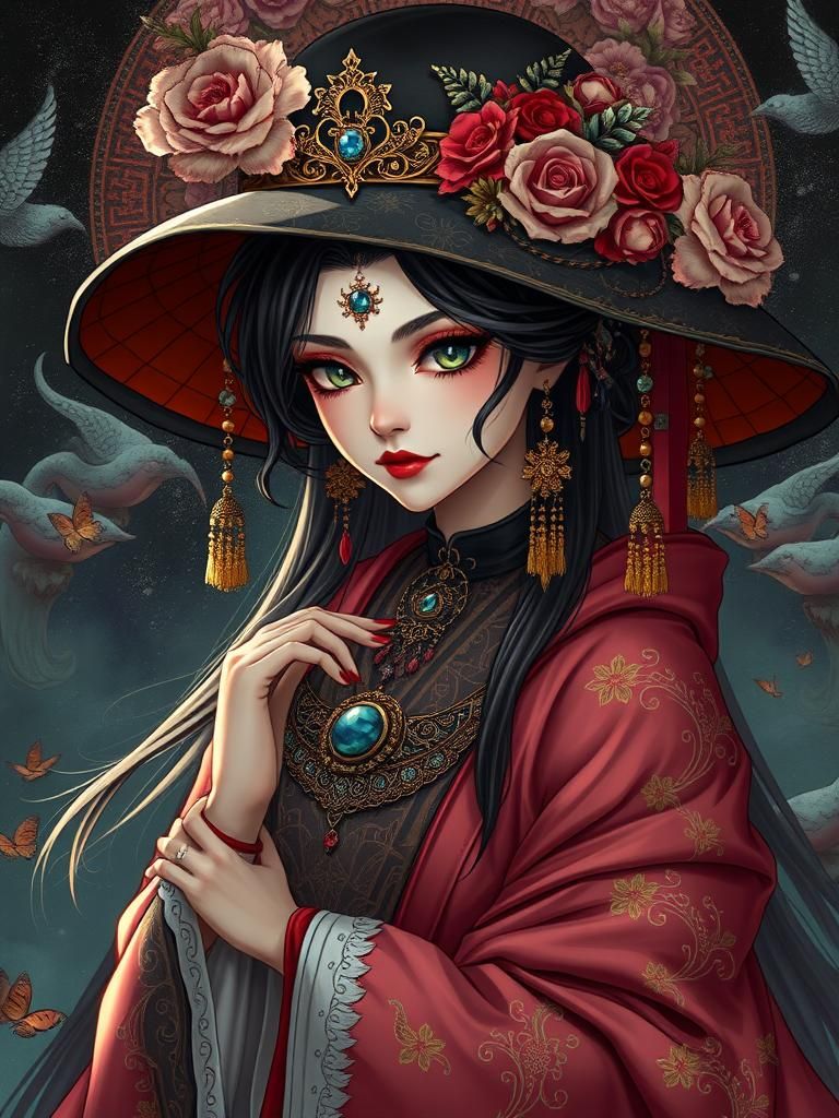 Mystical Geisha Witch in Enchanted Silks