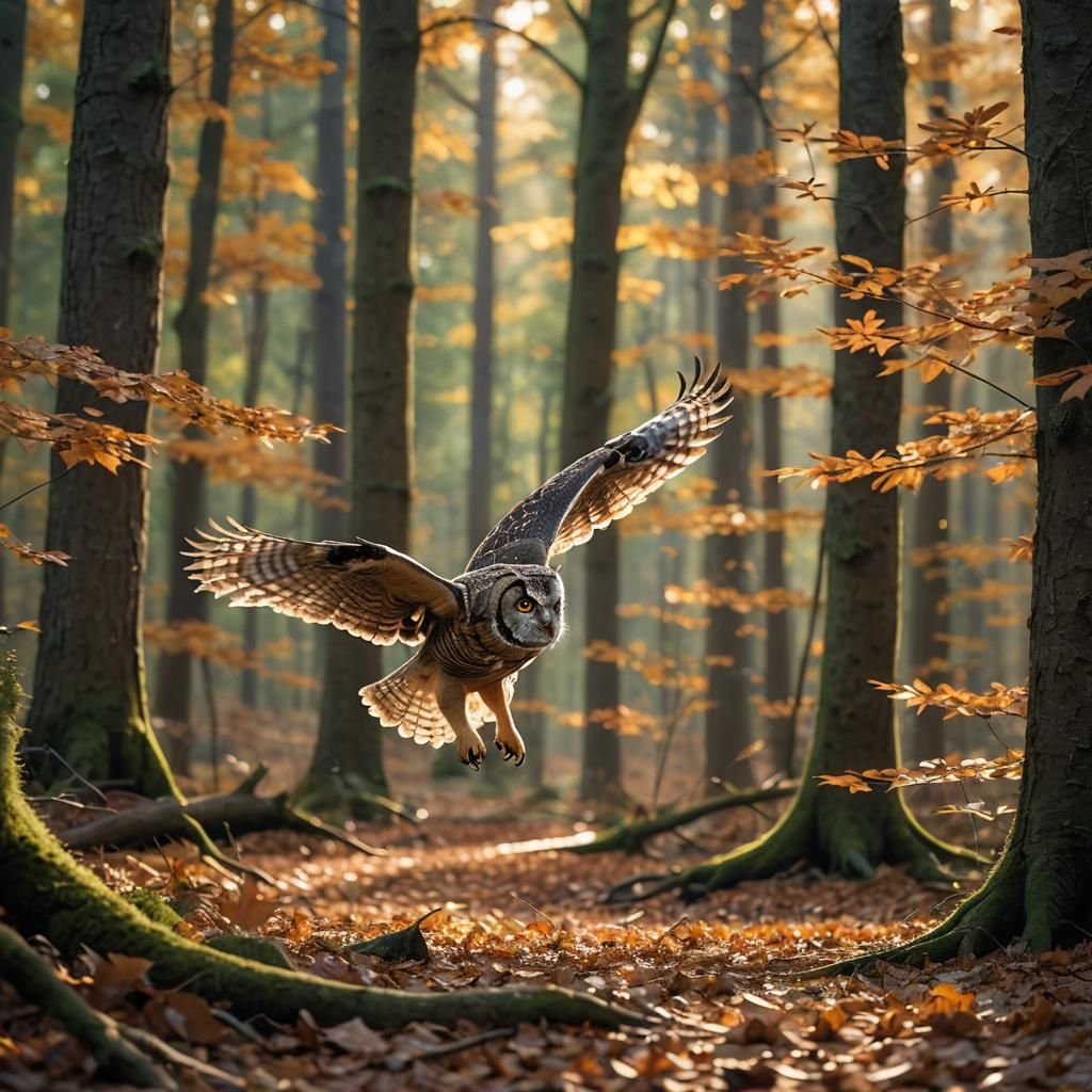 Owl in Flight: Wildlife Photography in Forest