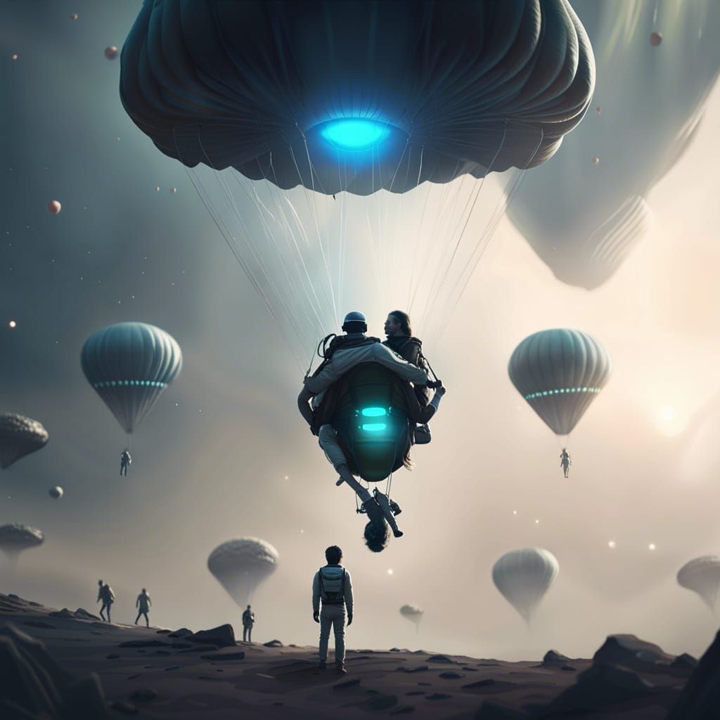 Parachutist Watched by Aliens: 3D Game Cinematic