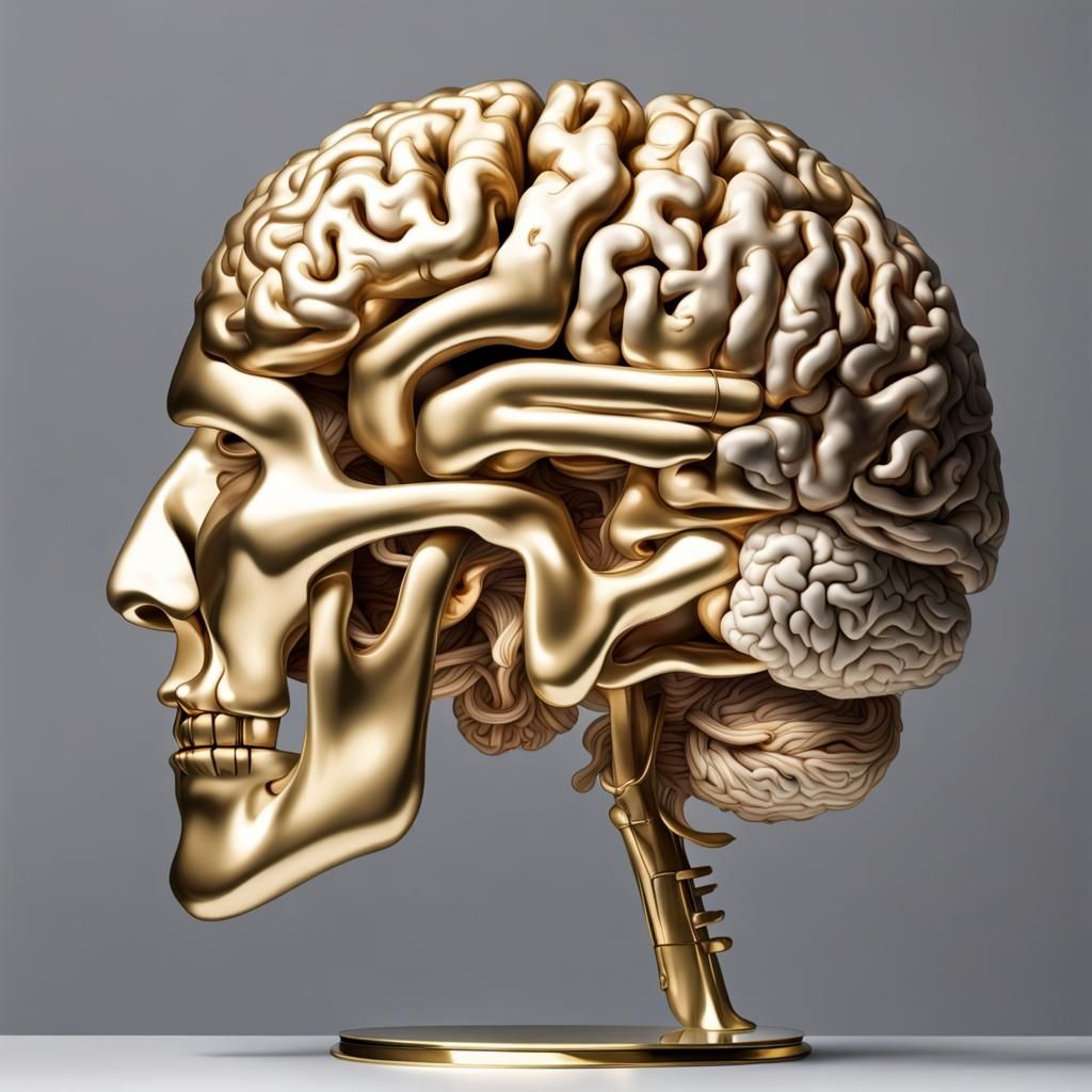 Human Brain Design: Gold and Porcelain