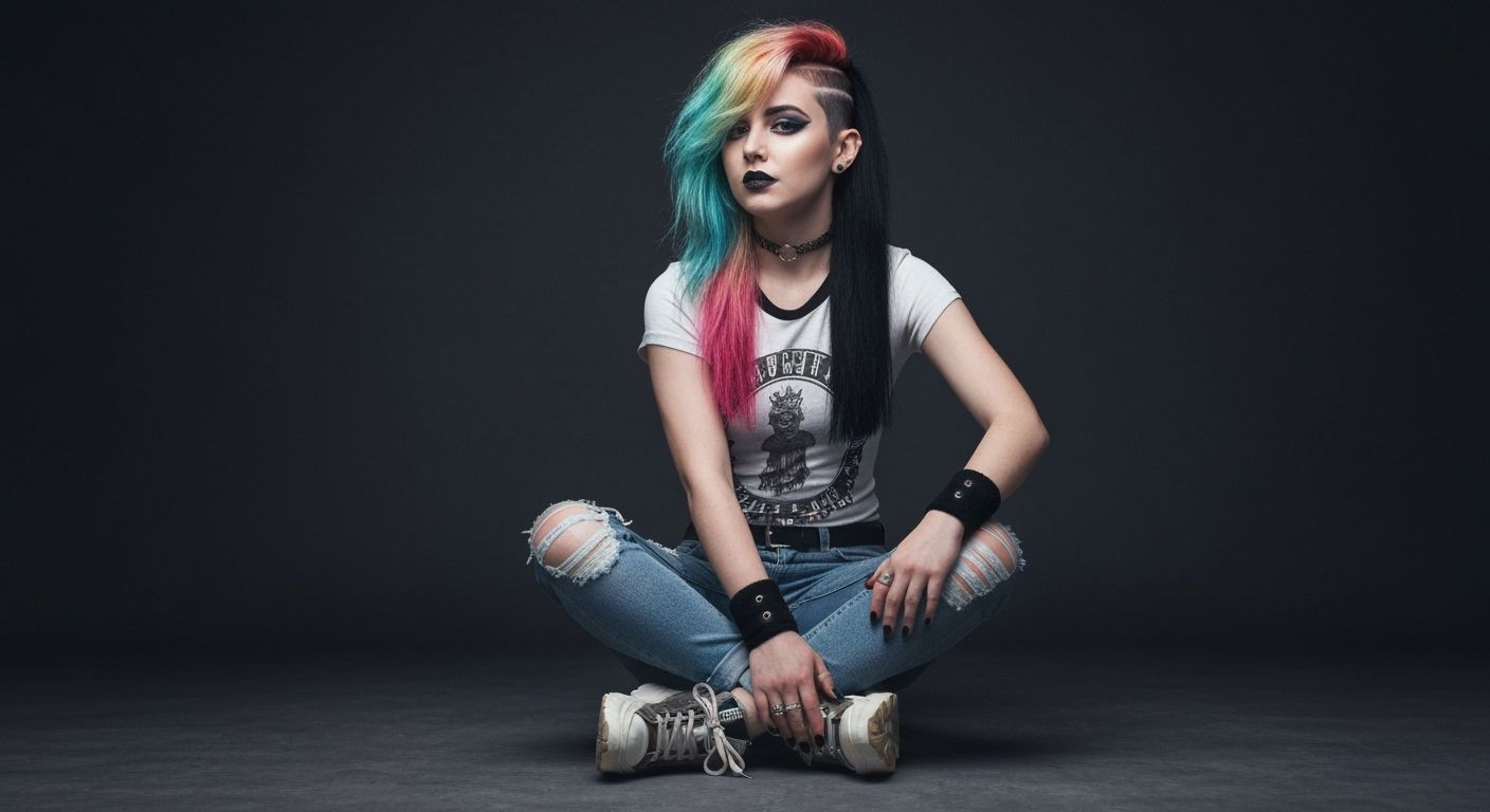 Punk Girl with Asymmetrical Hair in Professional Photo Style