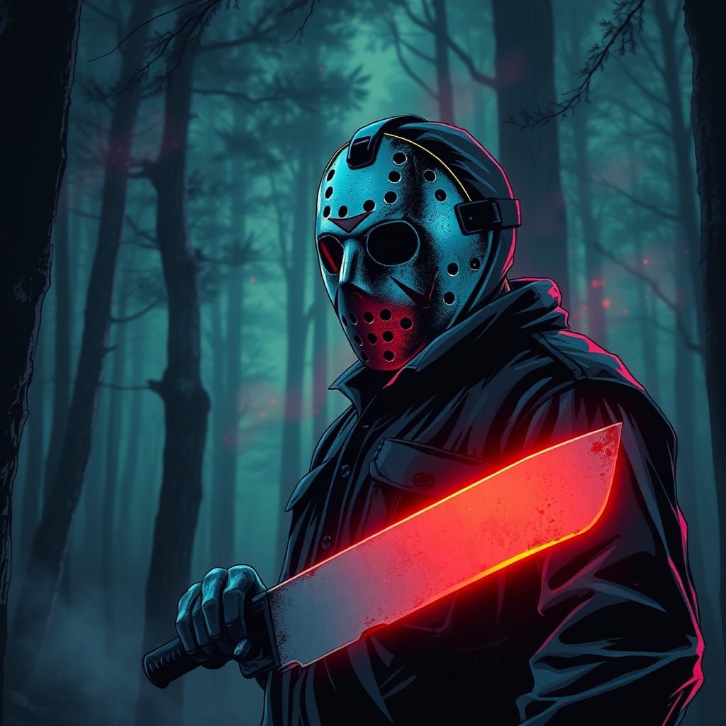Jason Voorhees in Cyberpunk Japanese Art Style