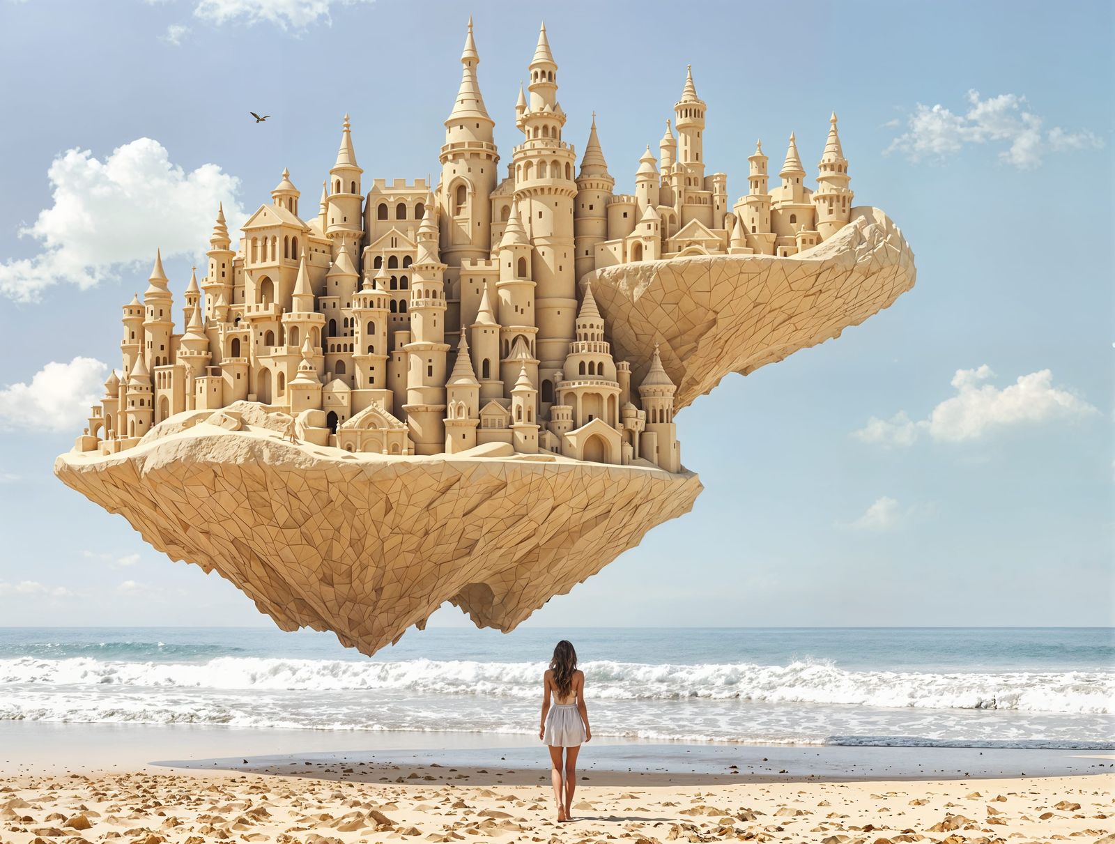 Surreal Sandcastle Architect in Whimsical Digital Art