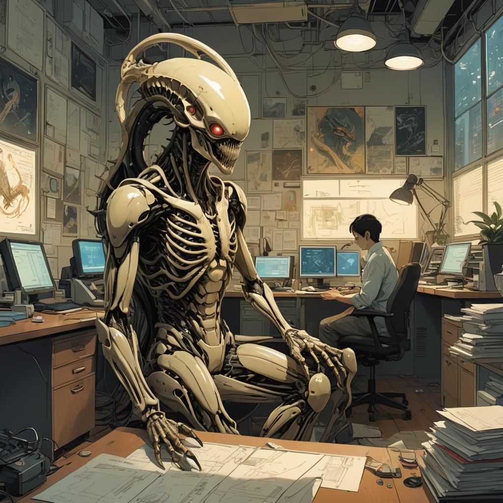 Xenomorph Office Worker in Manga Style