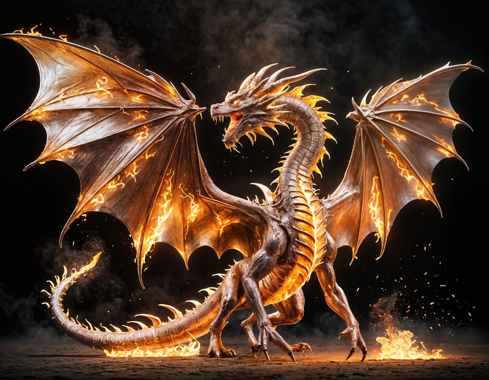 Golden Dragon Breathing Fire in Photorealistic Style