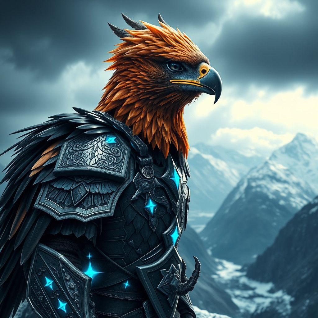 Hawk-Viking Hybrid in Nordic Landscape, Syd Mead Style