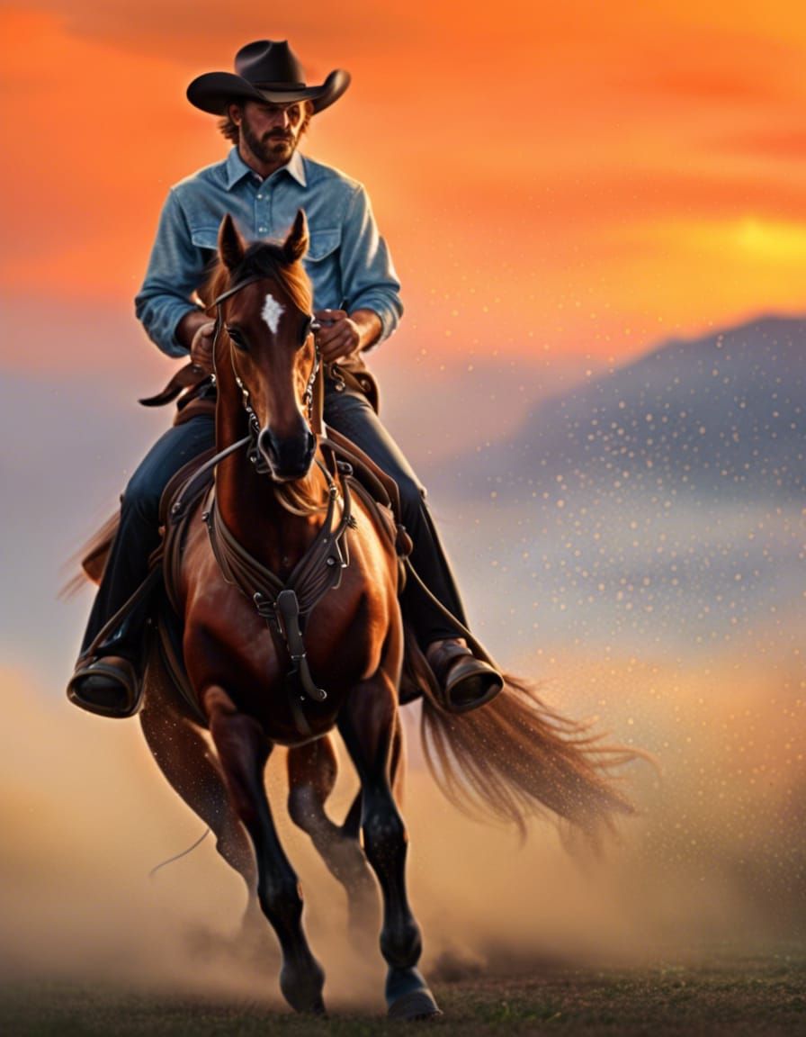 Cowboy Rides Into The Sunset