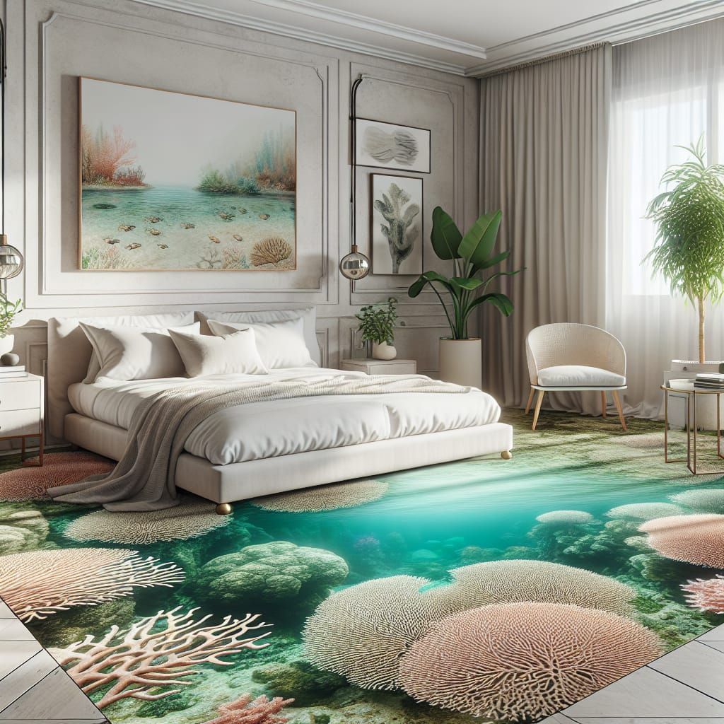 Oceanic Coral Landscape Bedroom Interior