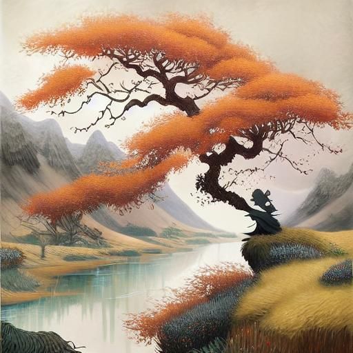 Mythological Moonlit Scene in Vintage Storybook Style