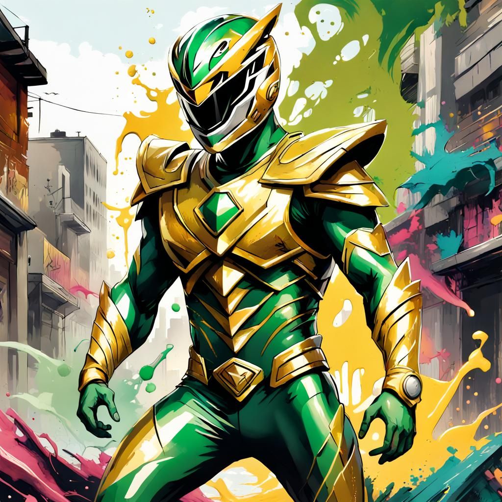 Green Power Ranger in Ruined City: Graffiti Art
