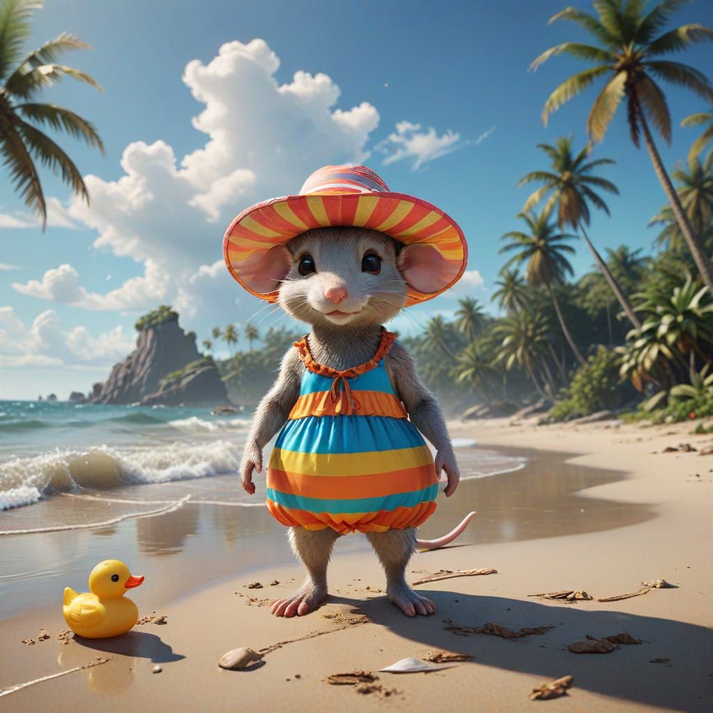 Whimsical Mouse at Sunset Beach