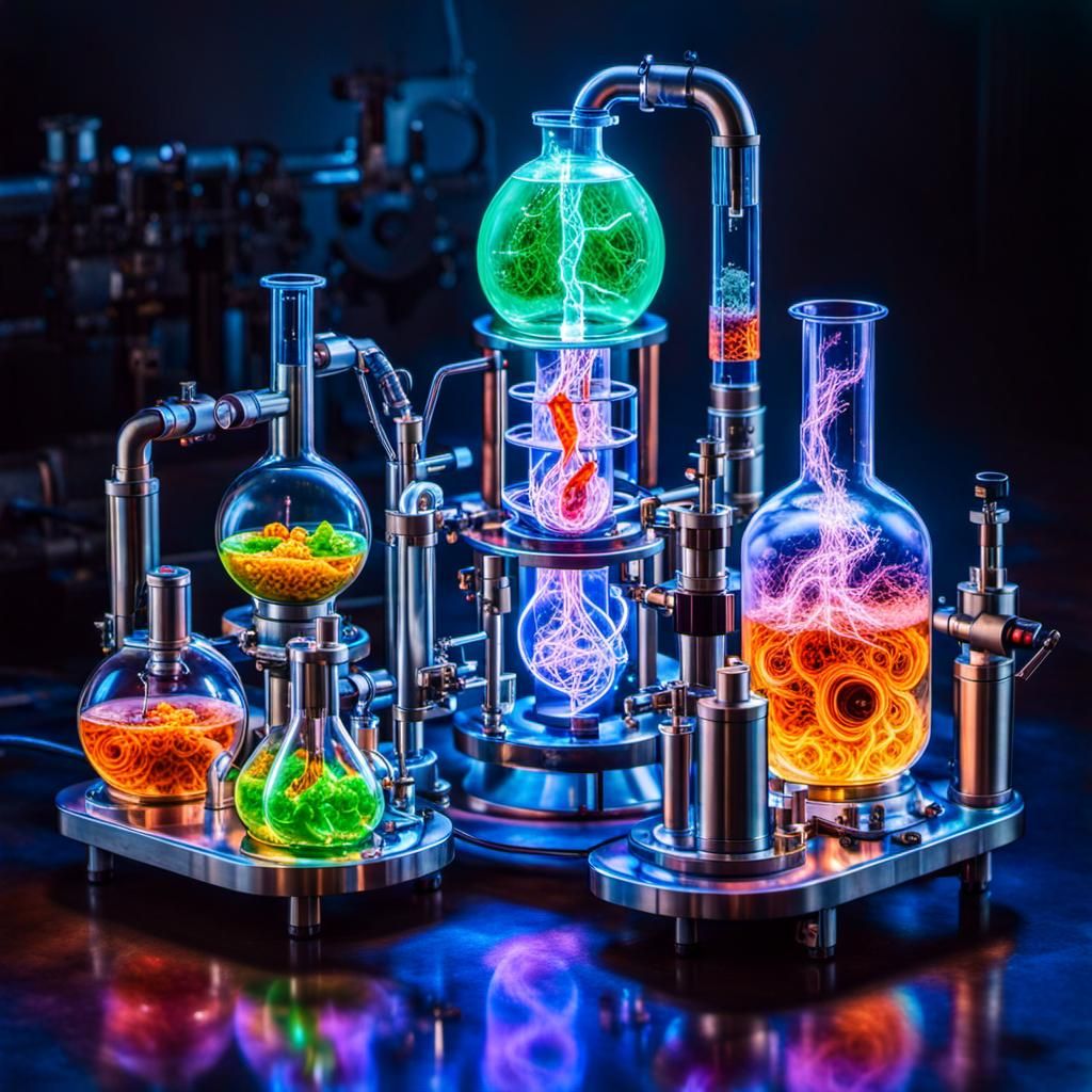 Neon Lit Complex Machines and Chemical Reactions