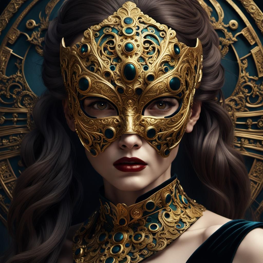 Mysterious Woman in Gold Domino Mask