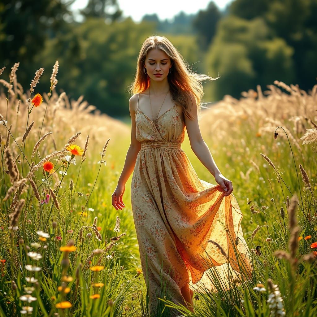Woman in Meadow Listening to Nature Sounds